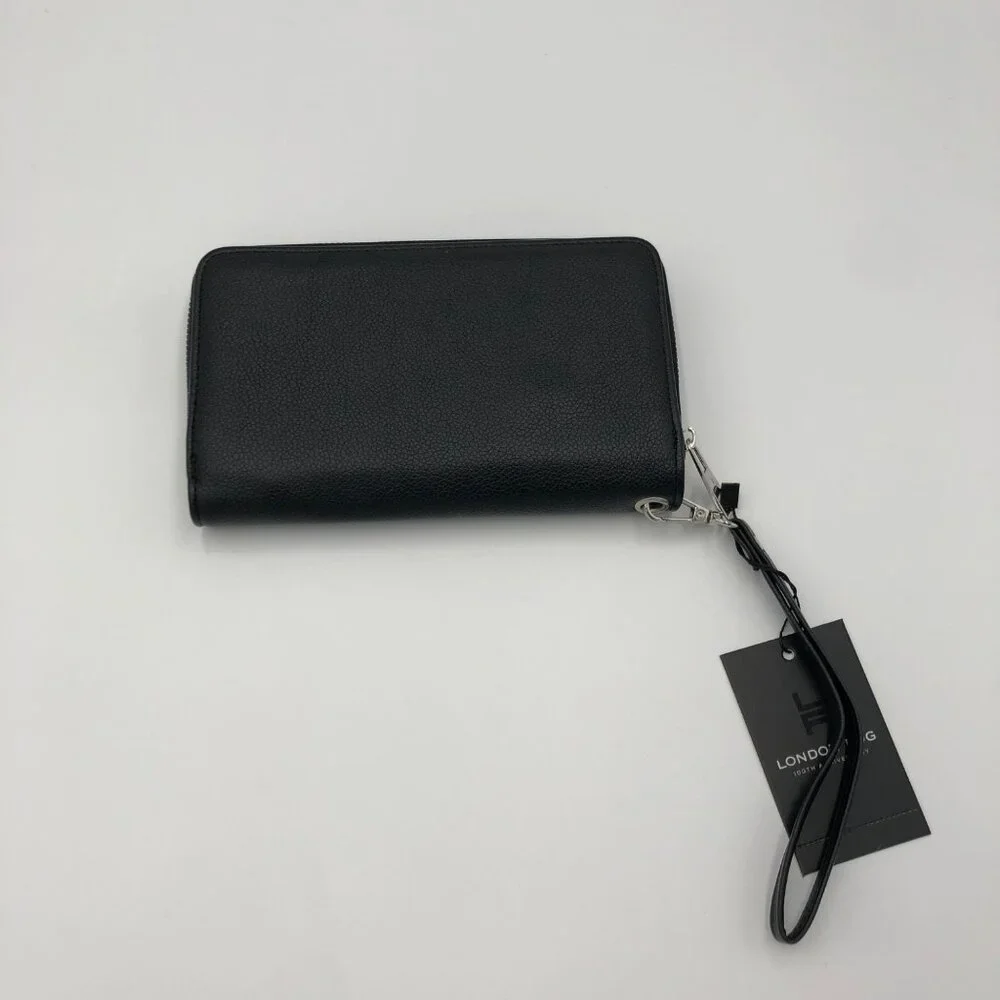 London Fog Collection Bradford Single Zip Wallet With Front Flap‎ & Wrist Strap